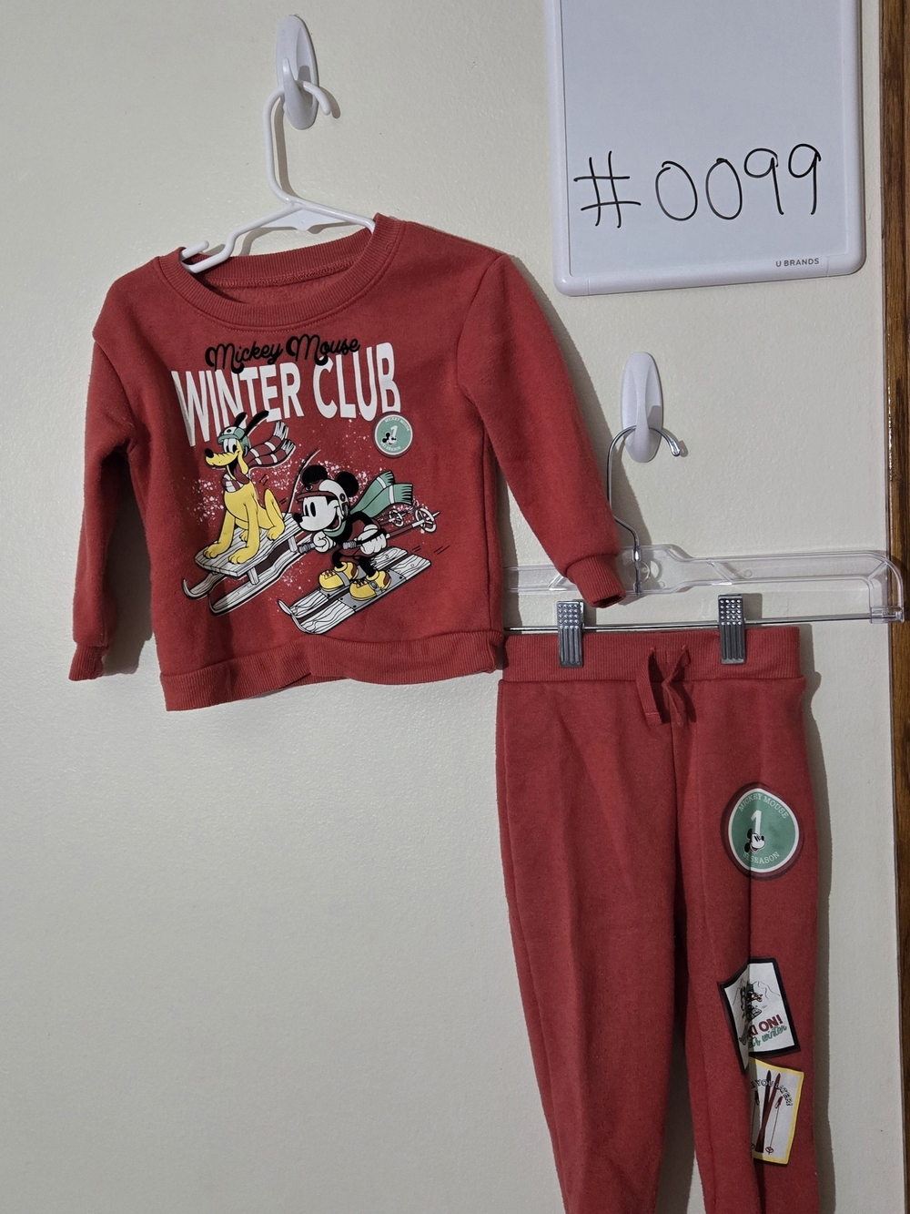 Disney Junior 2T Red Mickey Mouse Winter Club Sweatshirt & Joggers Set #0099
